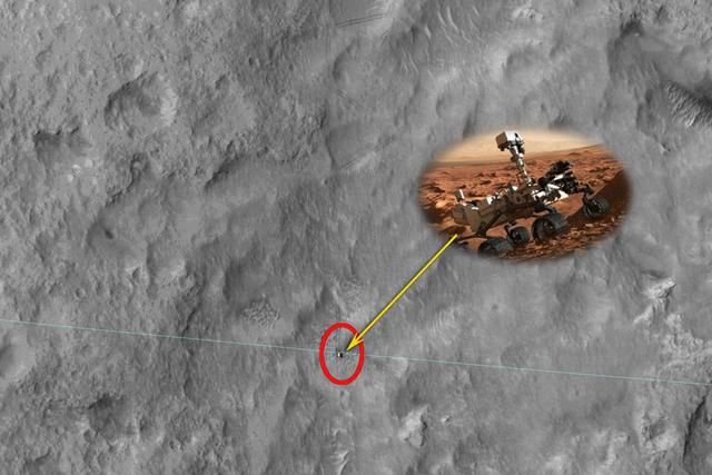 美国卫星拍摄到在火星表面爬行的好奇号